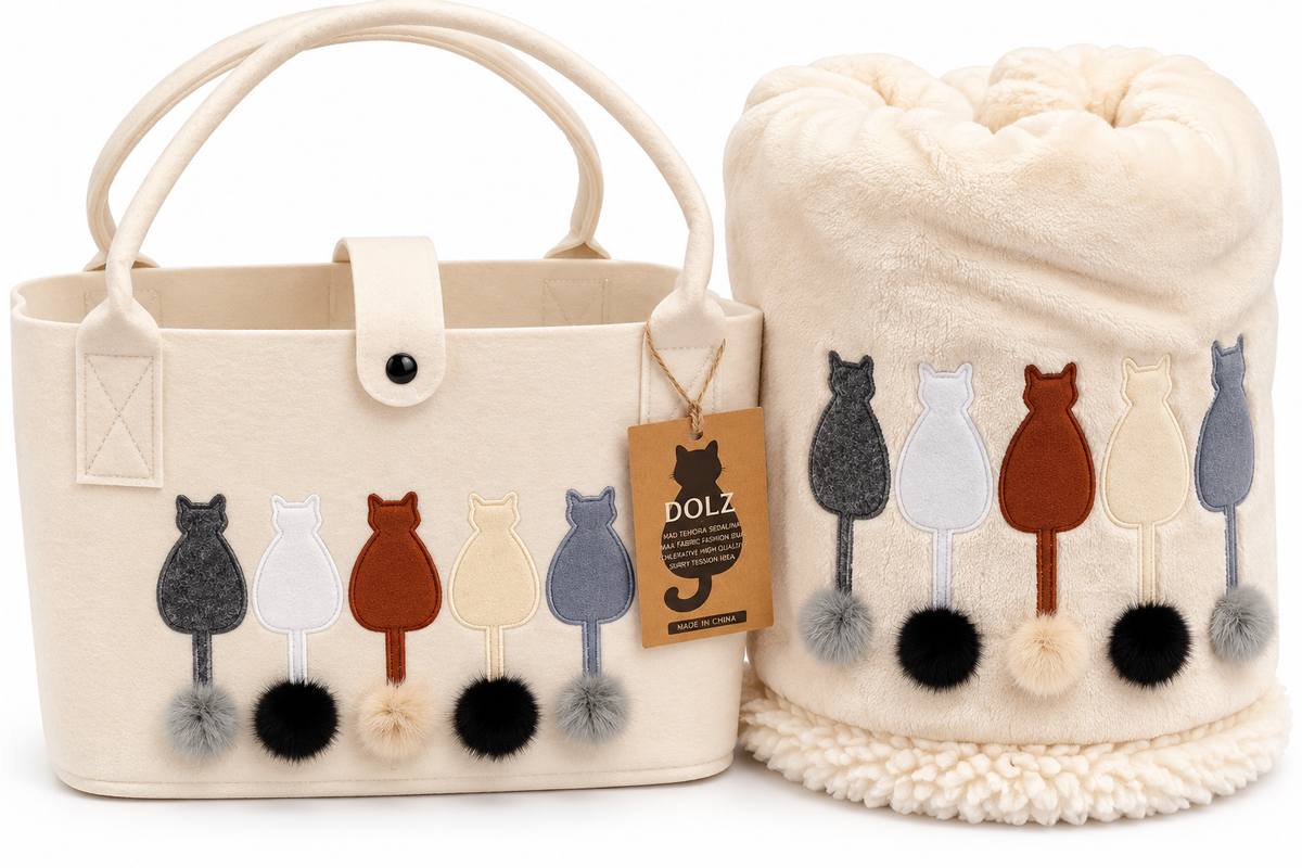 CESTA GATITOS CON MANTA DE SOFÁ