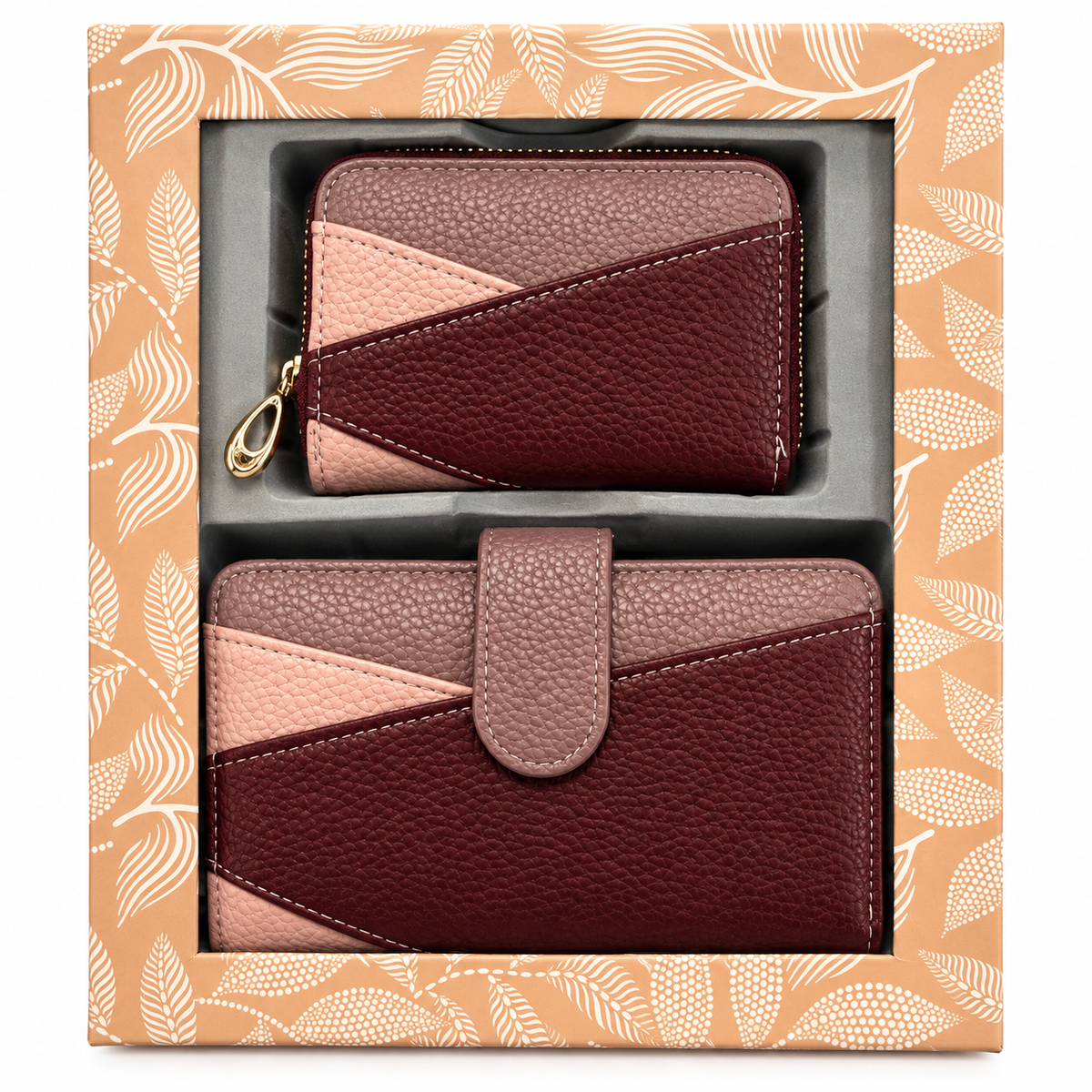 SET CARTERA Y MONEDERO BURDEOS/ROSA