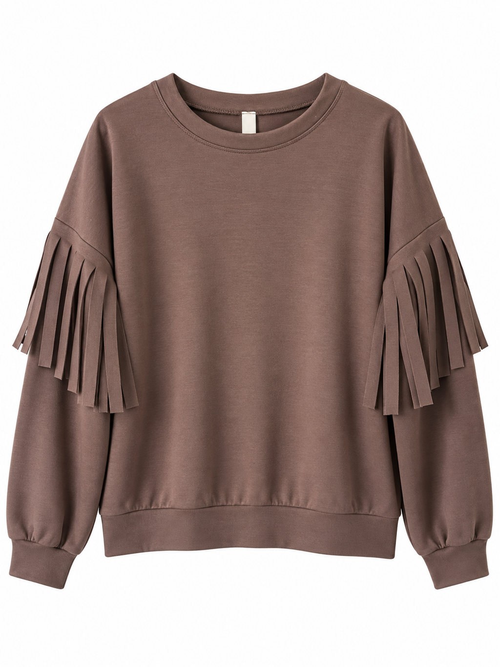 SUDADERA MARRÓN CON FLECOS EN LAS MANGAS