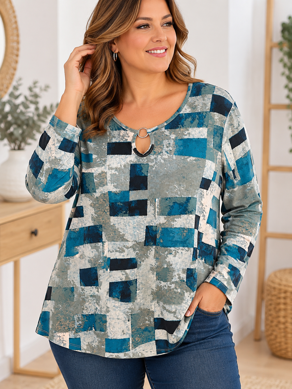 CAMISETA ESTAMPADA GEOMÉTRICA AZUL
