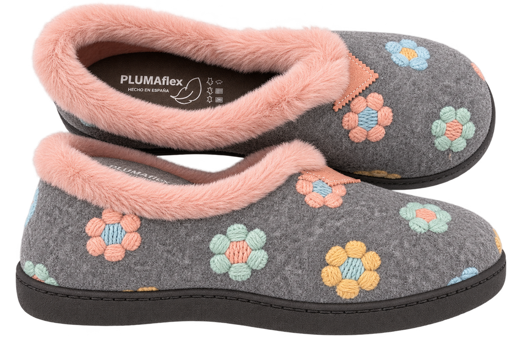 ZAPATILLAS PLUMAFLEX GRIS FLORES