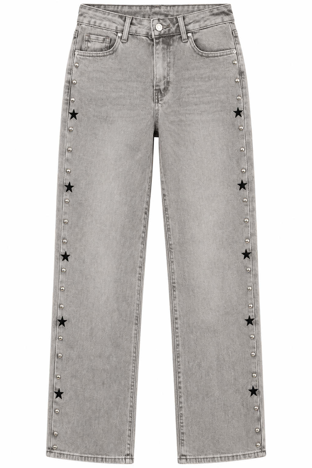 VAQUERO GRIS EFECTO LAVADO CON ESTRELLAS Y TACHUELAS