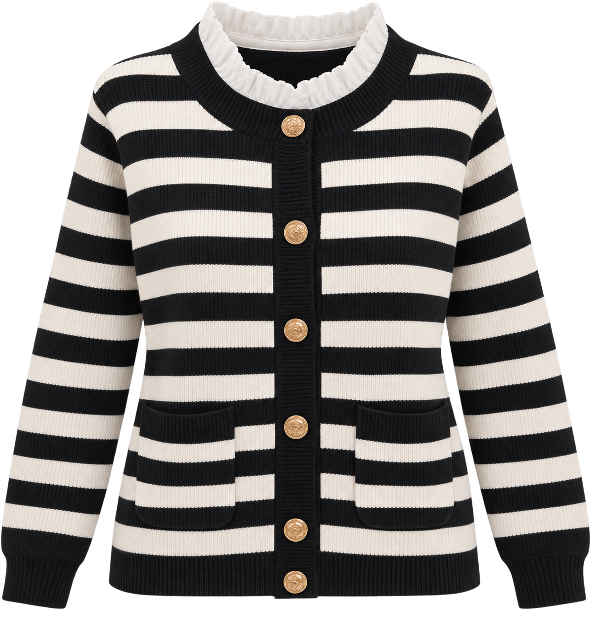 CHAQUETA DE PUNTO RAYAS BLANCO Y NEGRO
