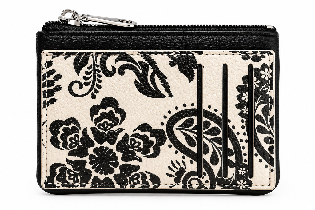 SET CARTERA Y MONEDERO/TARJETERO FLORAL NEGRO