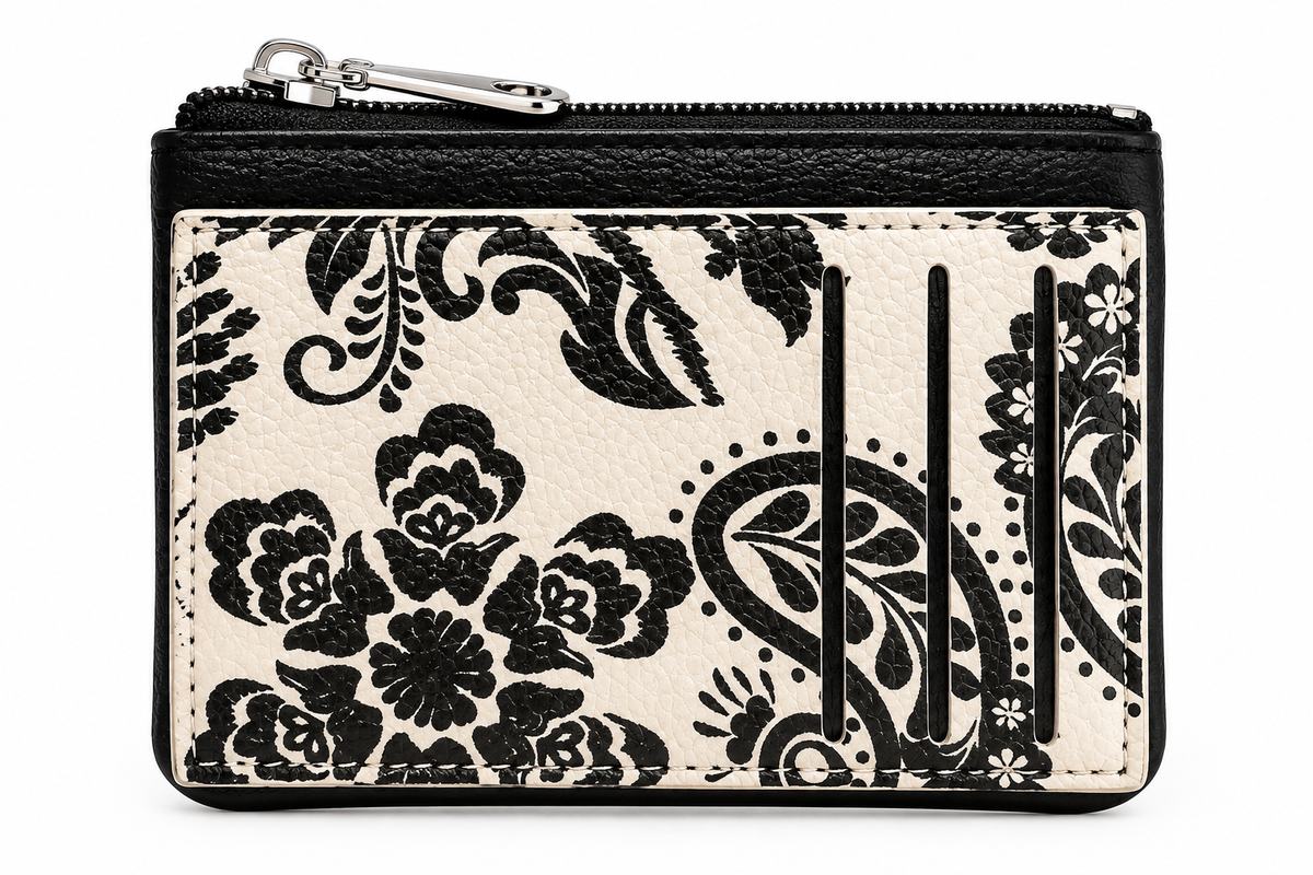 SET CARTERA Y MONEDERO/TARJETERO FLORAL NEGRO