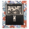 SET CARTERA Y MONEDERO/TARJETERO FLORAL NEGRO