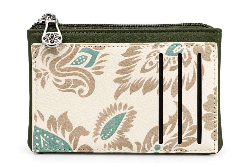 SET CARTERA Y MONEDERO/TARJETERO FLORAL VERDE