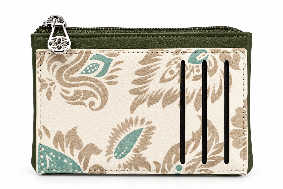 SET CARTERA Y MONEDERO/TARJETERO FLORAL VERDE