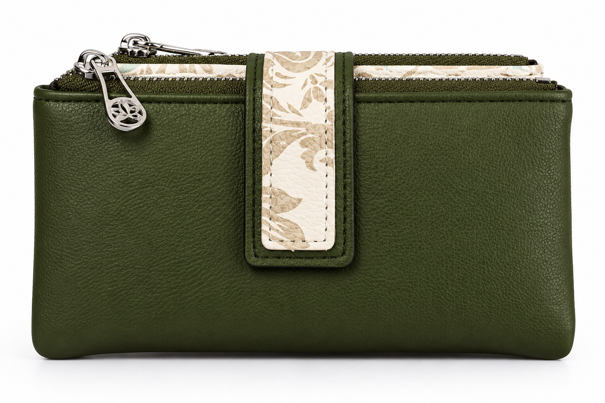 SET CARTERA Y MONEDERO/TARJETERO FLORAL VERDE