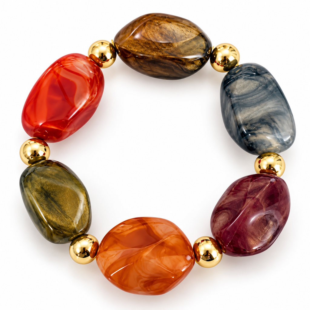 PULSERA PIEDRAS MULTICOLOR Y DETALLES DORADOS