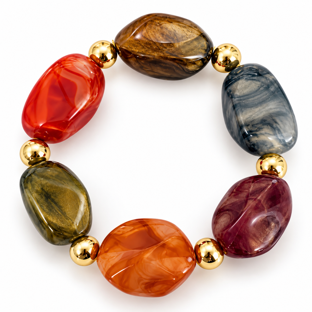 PULSERA PIEDRAS MULTICOLOR Y DETALLES DORADOS