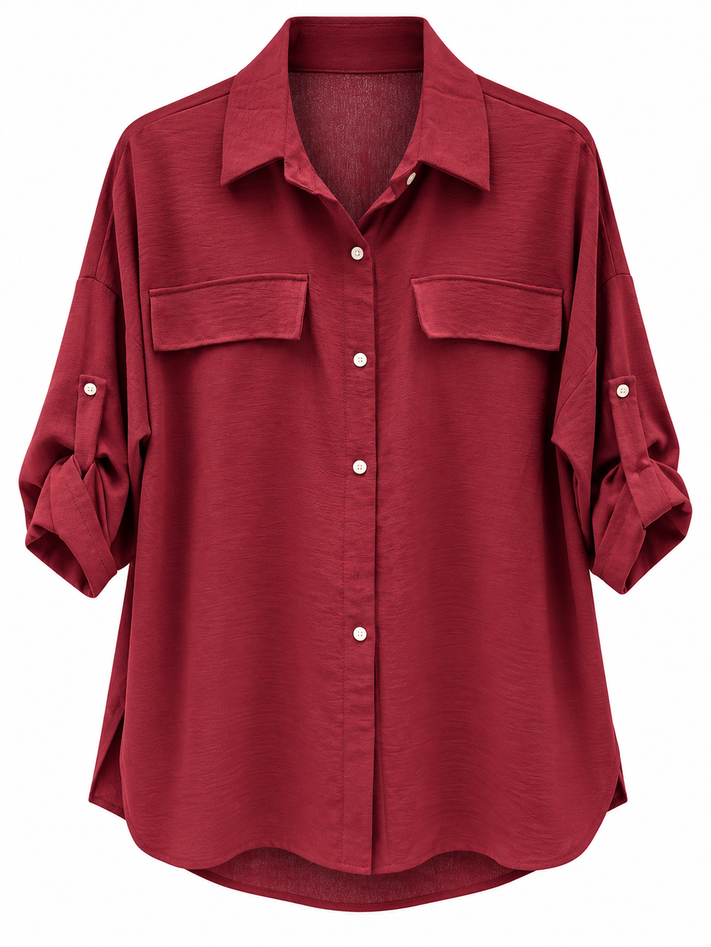 CAMISA GRANATE FALSOS BOLSILLOS Y MANGA REGULABLE