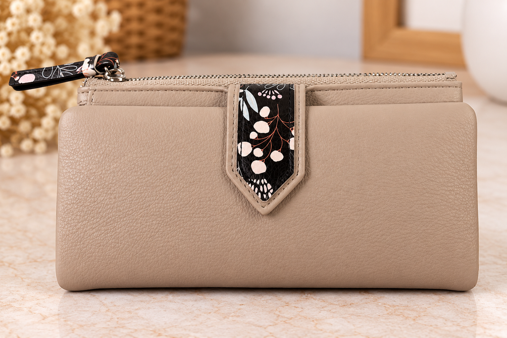 CARTERA MONEDERO BEIGE CON ESTAMPADO FLORAL