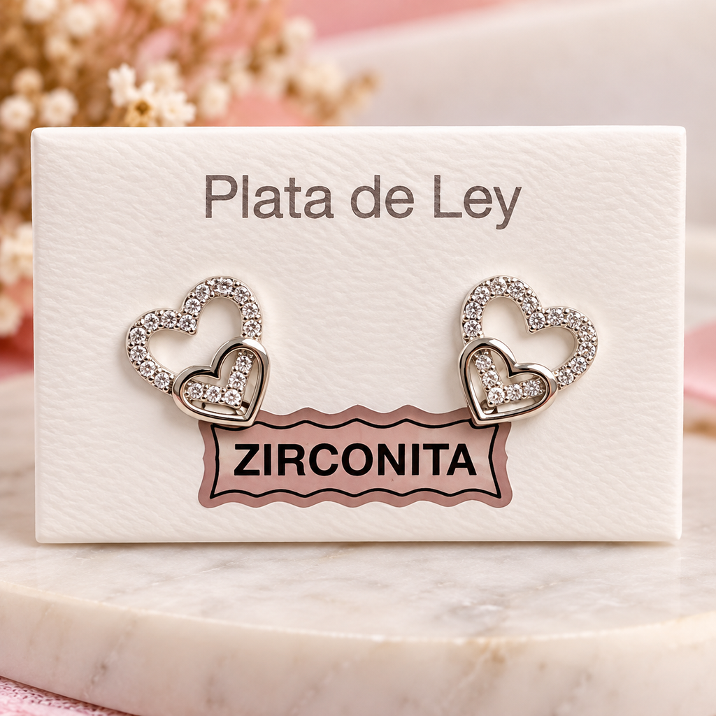 PENDIENTES PLATA DOBLE CORAZÓN